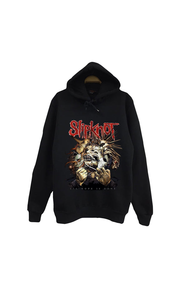 Slipknot baskılı siyah kapüşonlu sweatshirt