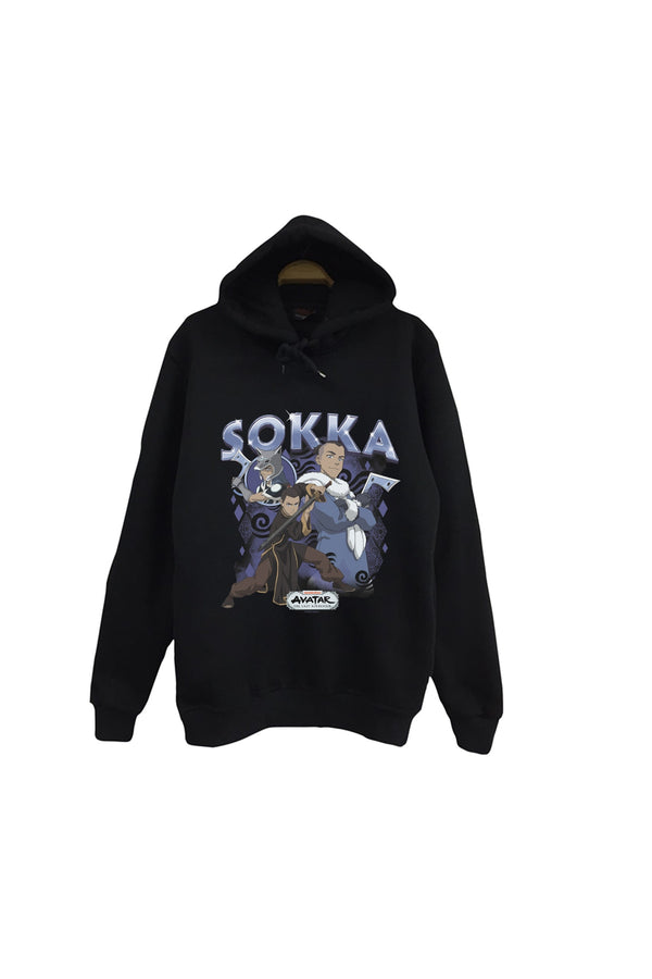 Avatar The Last Airbender Sokka baskılı siyah kapüşonlu sweatshirt