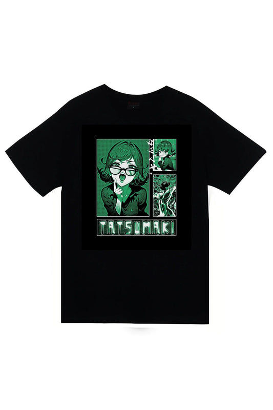 One Punch Man Tatsumaki Anime Baskılı Unisex %100 Pamuk Siyah T-shirt