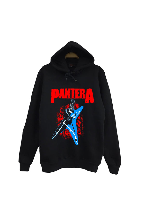 Pantera baskılı siyah kapüşonlu sweatshirt