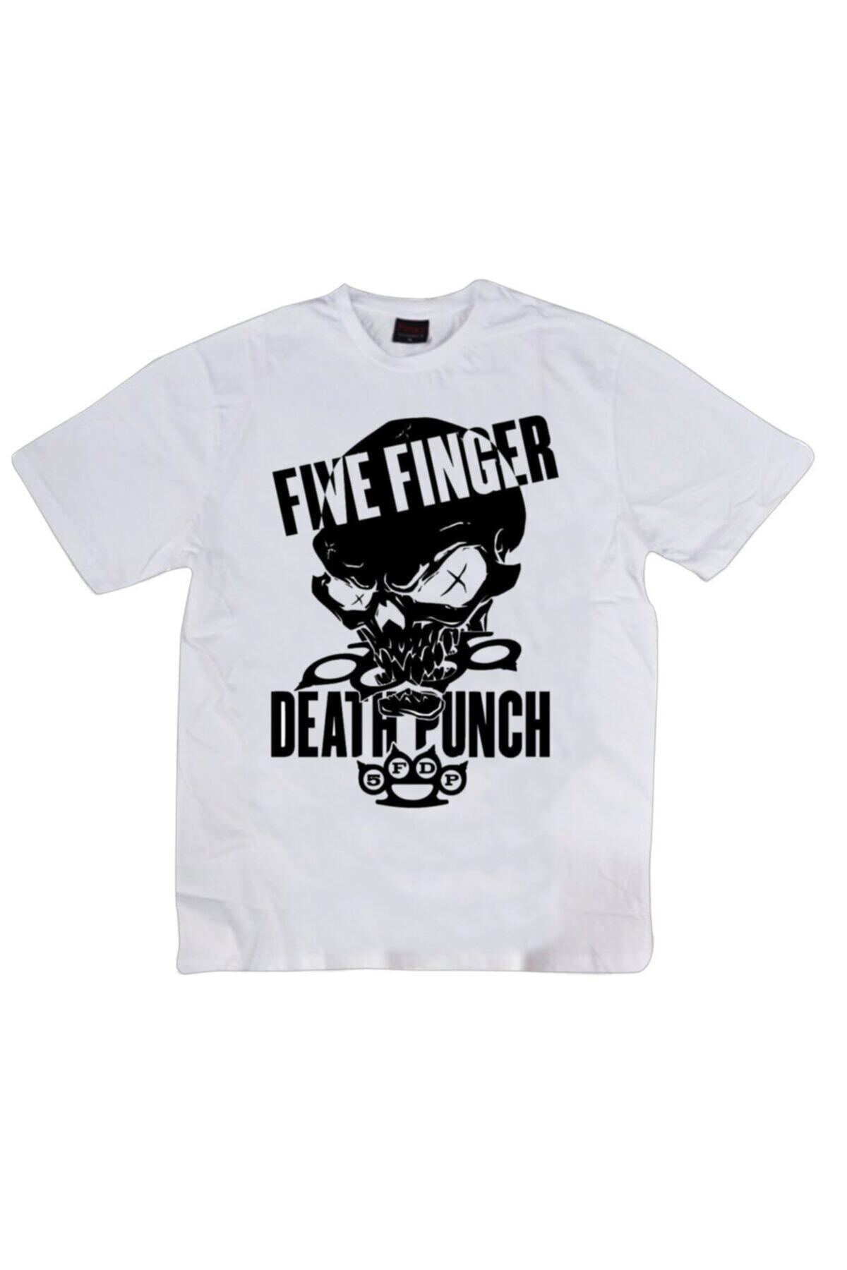 Unisex Beyaz Five Finger Death Punch baskılı beyaz tişört