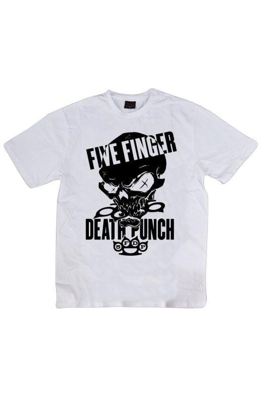 Unisex Beyaz Five Finger Death Punch Baskılı T-shirt