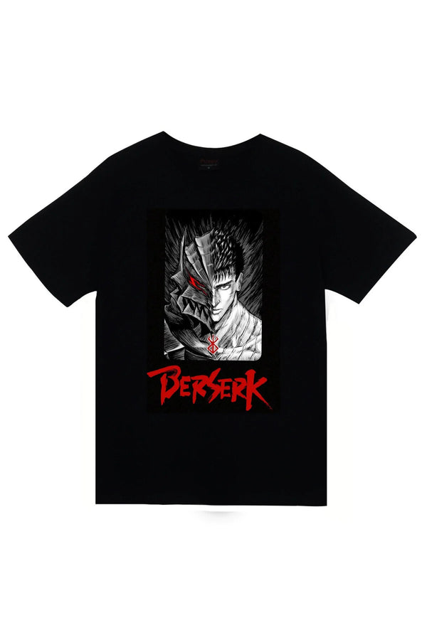 Berserk Anime Zırhlı karakter posteri baskılı siyah tişört