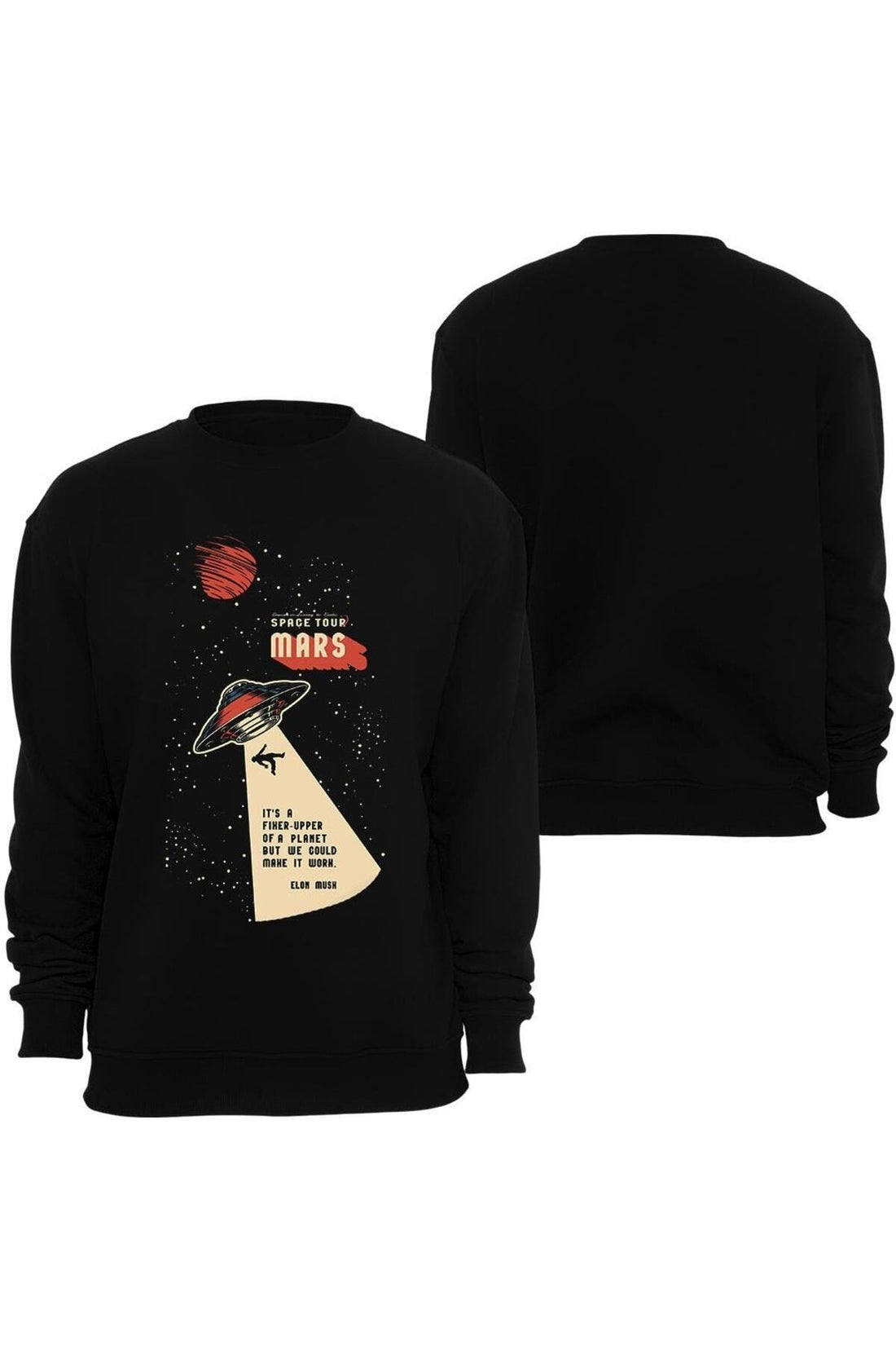 Elon Musk Baskılı Unisex %100 Pamuk Sweatshirt – Siyah