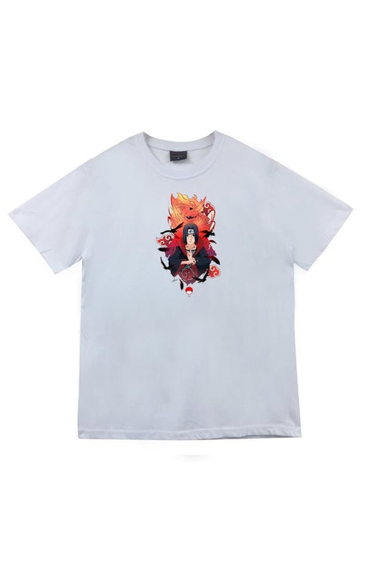 İtachi Uchika Anime Baskılı Unisex %100 Pamuk Beyaz T-shirt