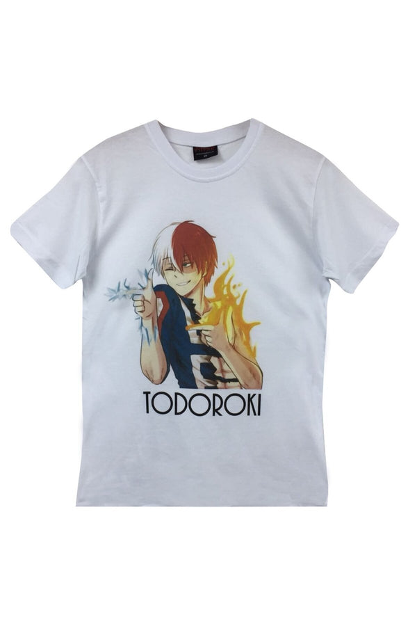 Todoroki Anime baskılı beyaz tişört
