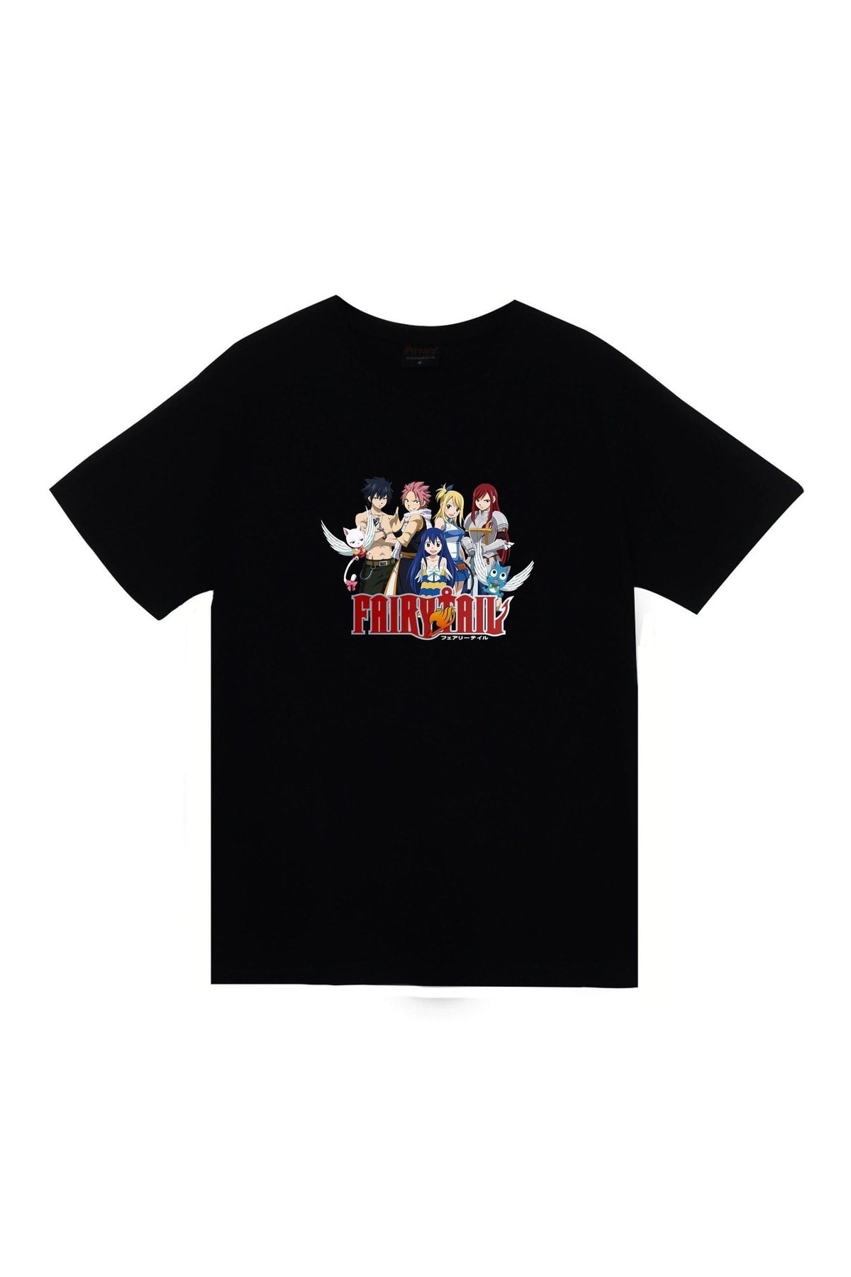 Fairy Tail Anime Baskılı Unisex %100 Pamuk Siyah T-shirt
