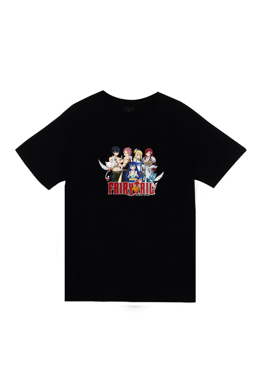Fairy Tail Anime Baskılı Unisex %100 Pamuk Siyah T-shirt