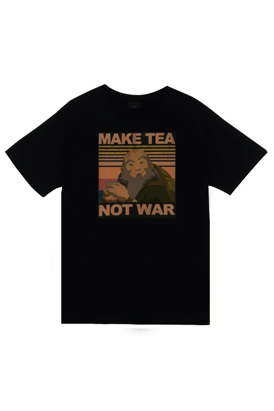 Make Tea Not War - Avatar Anime Baskılı Unisex %100 Pamuk Siyah T-shirt
