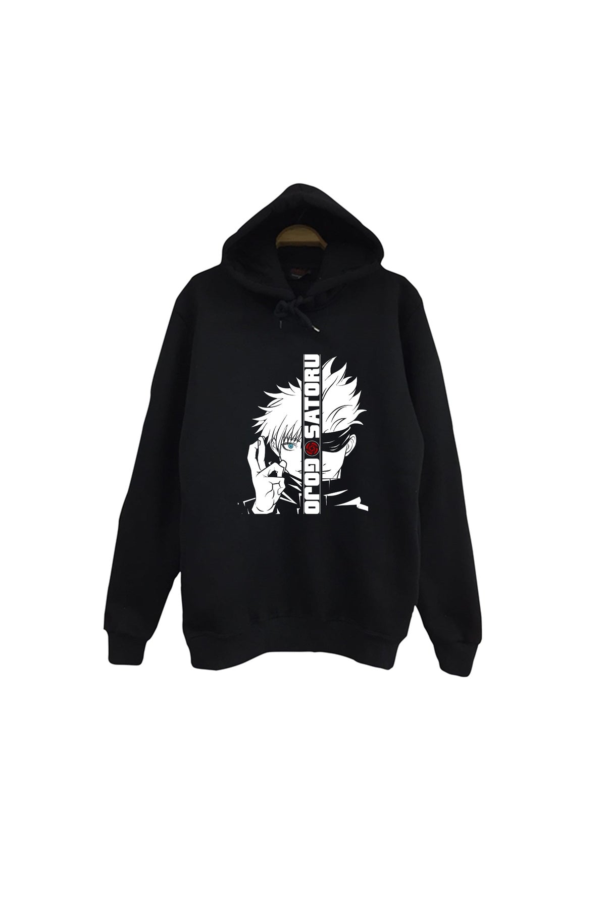Jujutsu Kaisen Satoru Gojo Anime Baskılı Unisex %100 Pamuk Kapüşonlu Siyah Sweatshirt