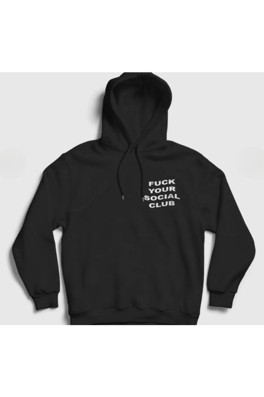 Fuck Your Social Club Sol Logo Baskılı Unisex %100 Pamuk Kapüşonlu Siyah Sweatshirt