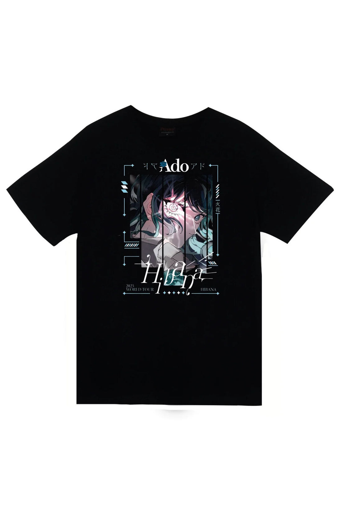 Ado Japon - K-Pop K-Pop - Anime karakter posteri baskılı siyah tişört