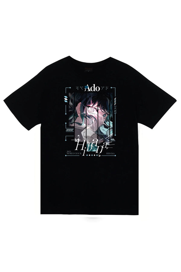 Ado Japon - K-Pop K-Pop - Anime karakter posteri baskılı siyah tişört