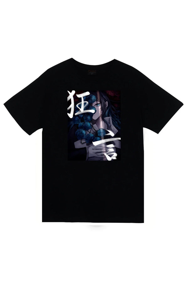 Ado Japon - K-Pop K-Pop - Kyougen temalı poster baskılı siyah tişört