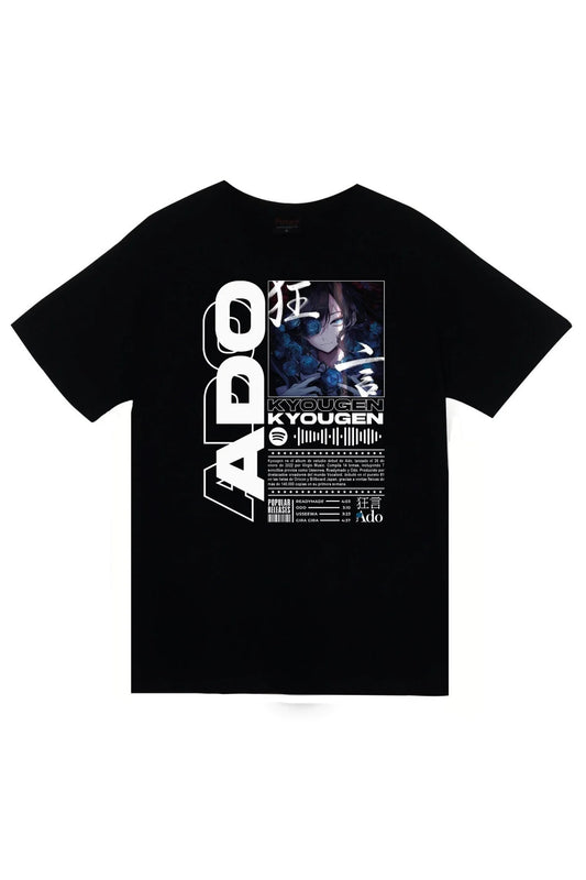 Ado Japon - K-Pop - Rock - Müzik Baskılı Unisex %100 Pamuk Siyah T-shirt