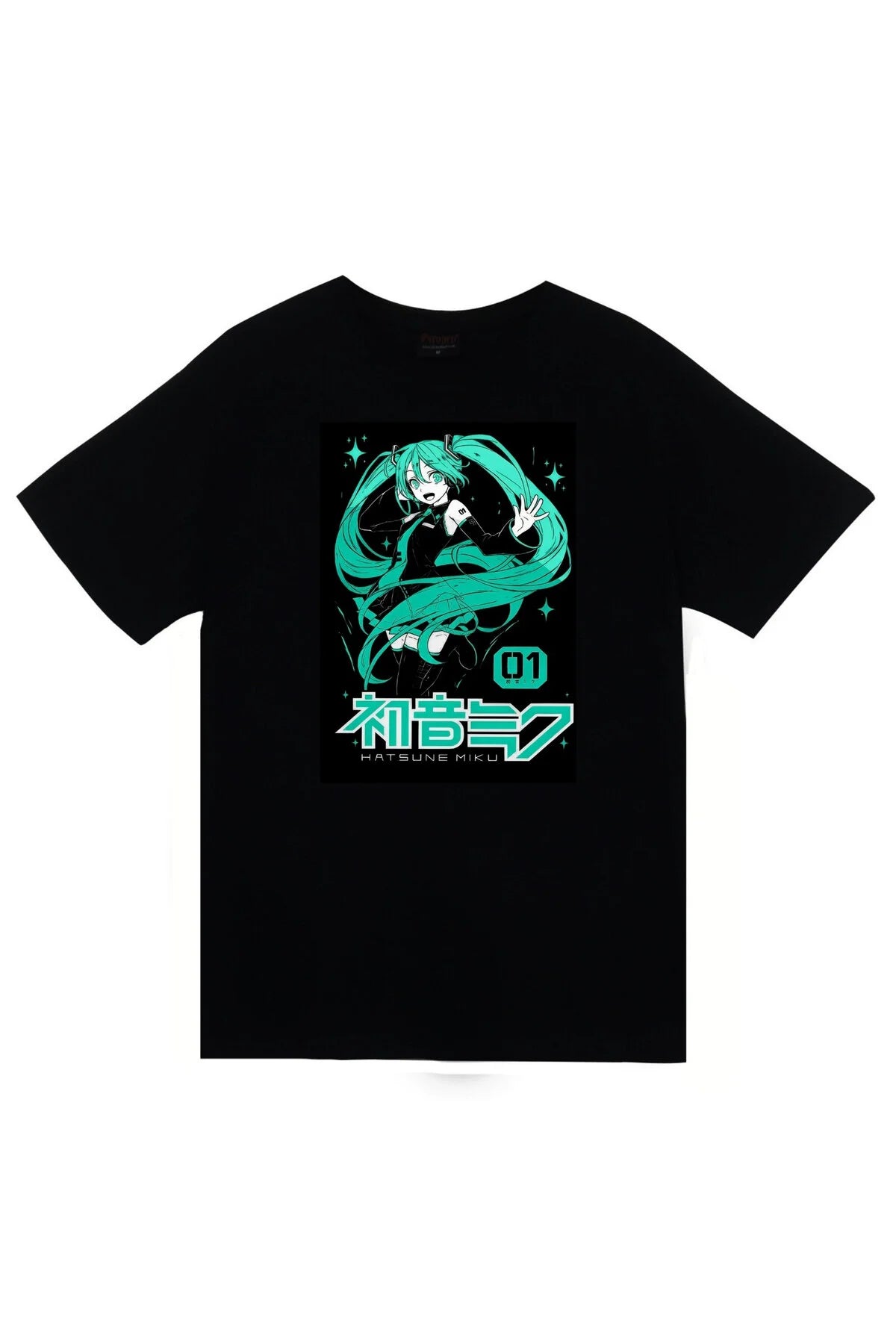 Hatsune Miku Anime Baskılı Unisex %100 Pamuk Siyah T-shirt