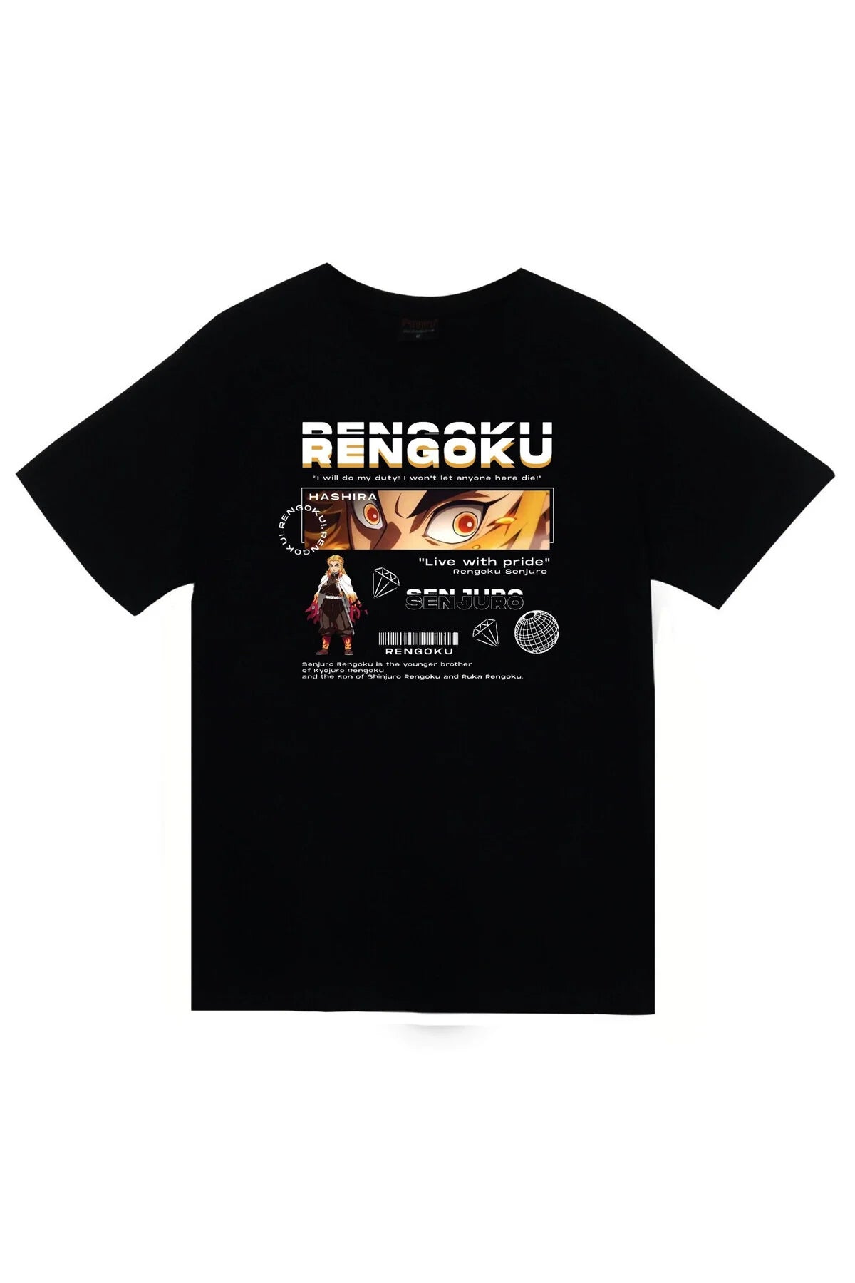 Demon Slayer Kyojuro Rengoku Baskılı Unisex %100 Pamuk T-shirt