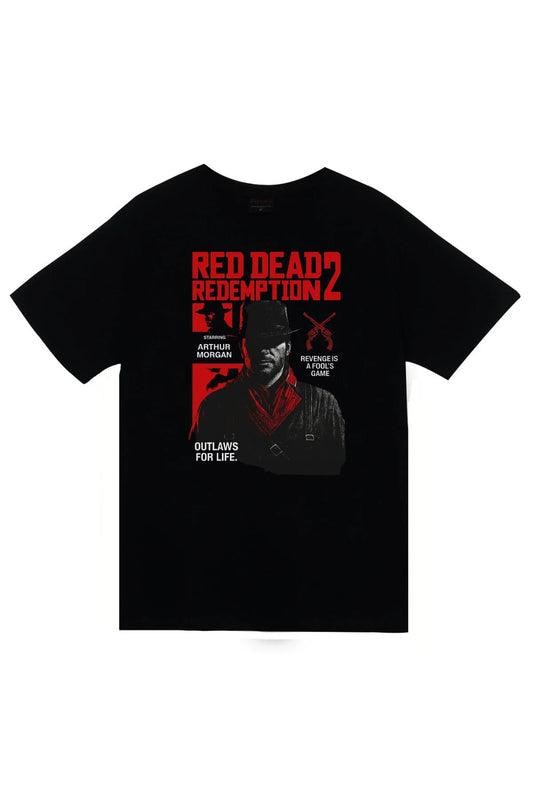 Red Dead Redemption 2 - Oyun Baskılı Unisex %100 Pamuk Siyah T-shirt