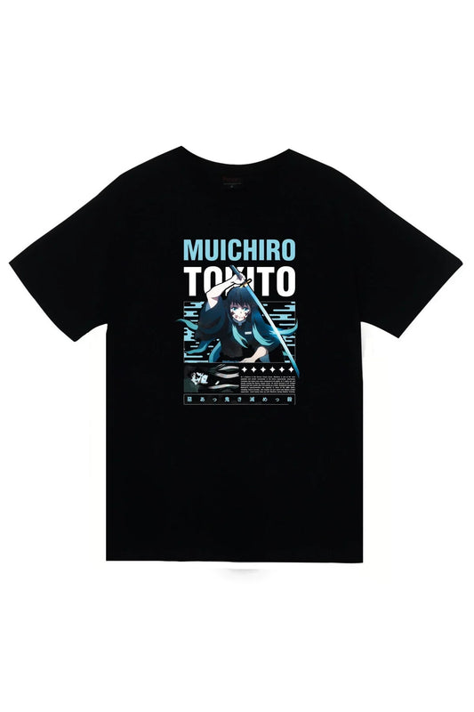 Demon Slayer Muichiro Tokito - Anime Baskılı Unisex %100 Pamuk Siyah T-shirt