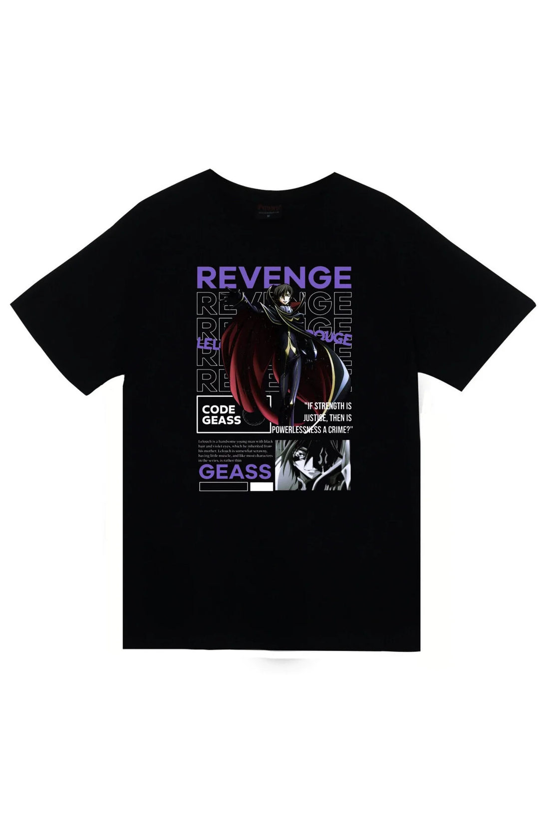Lelouch Lamperouge temalı REVENGE poster baskılı siyah tişört