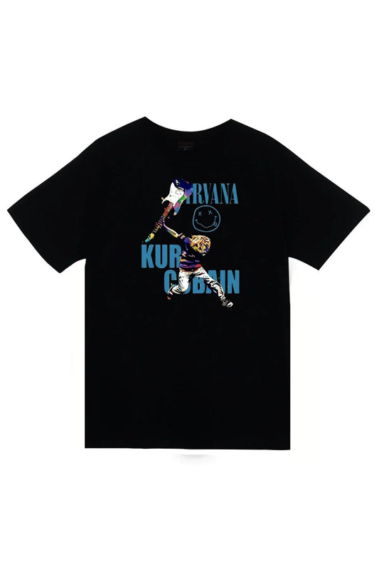 Nirvana - Kurt Cobain Baskılı Unisex %100 Pamuk Siyah T-shirt