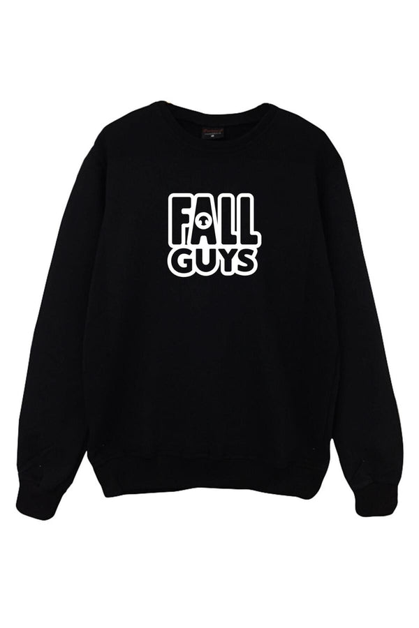 Unisex Siyah Fall Guys Oyun Wordmark logosu baskılı siyah sweatshirt