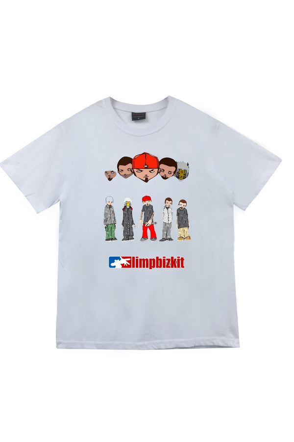 Limp Bizkit Karikatür grup üyeleri baskılı beyaz tişört