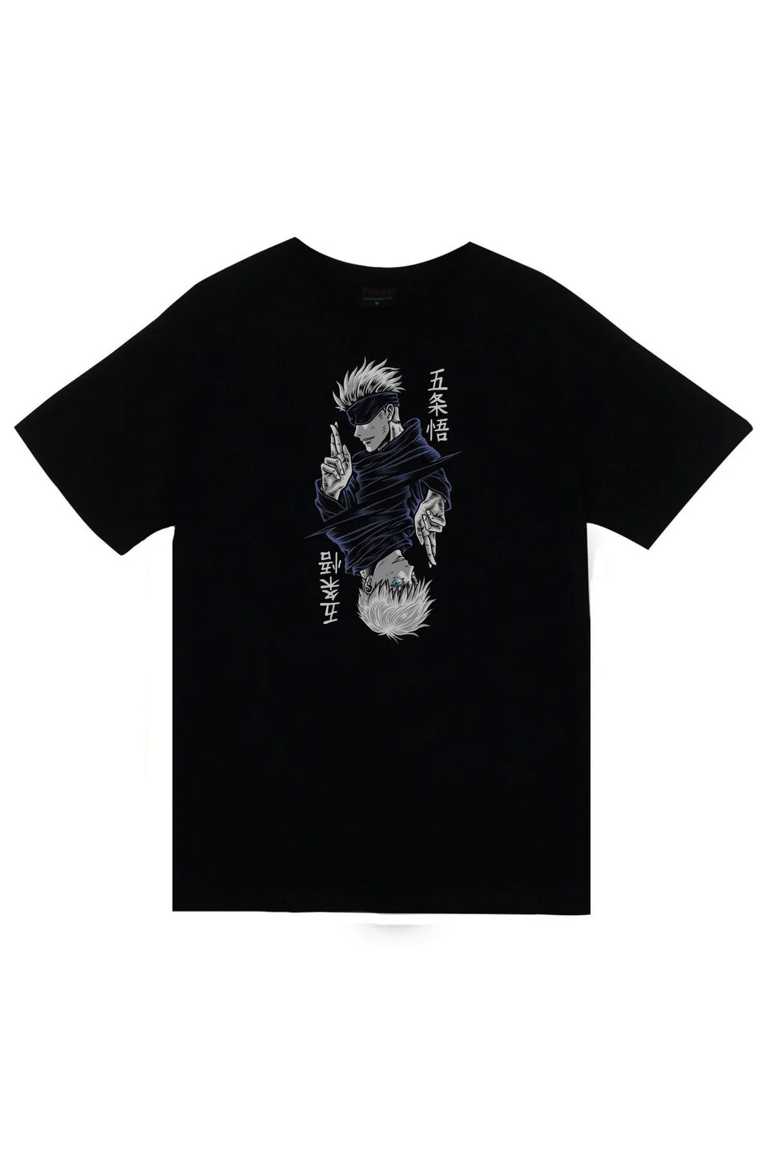 Jujutsu Kaisen Anime Gojo Satoru siyah-beyaz karakter baskılı siyah tişört