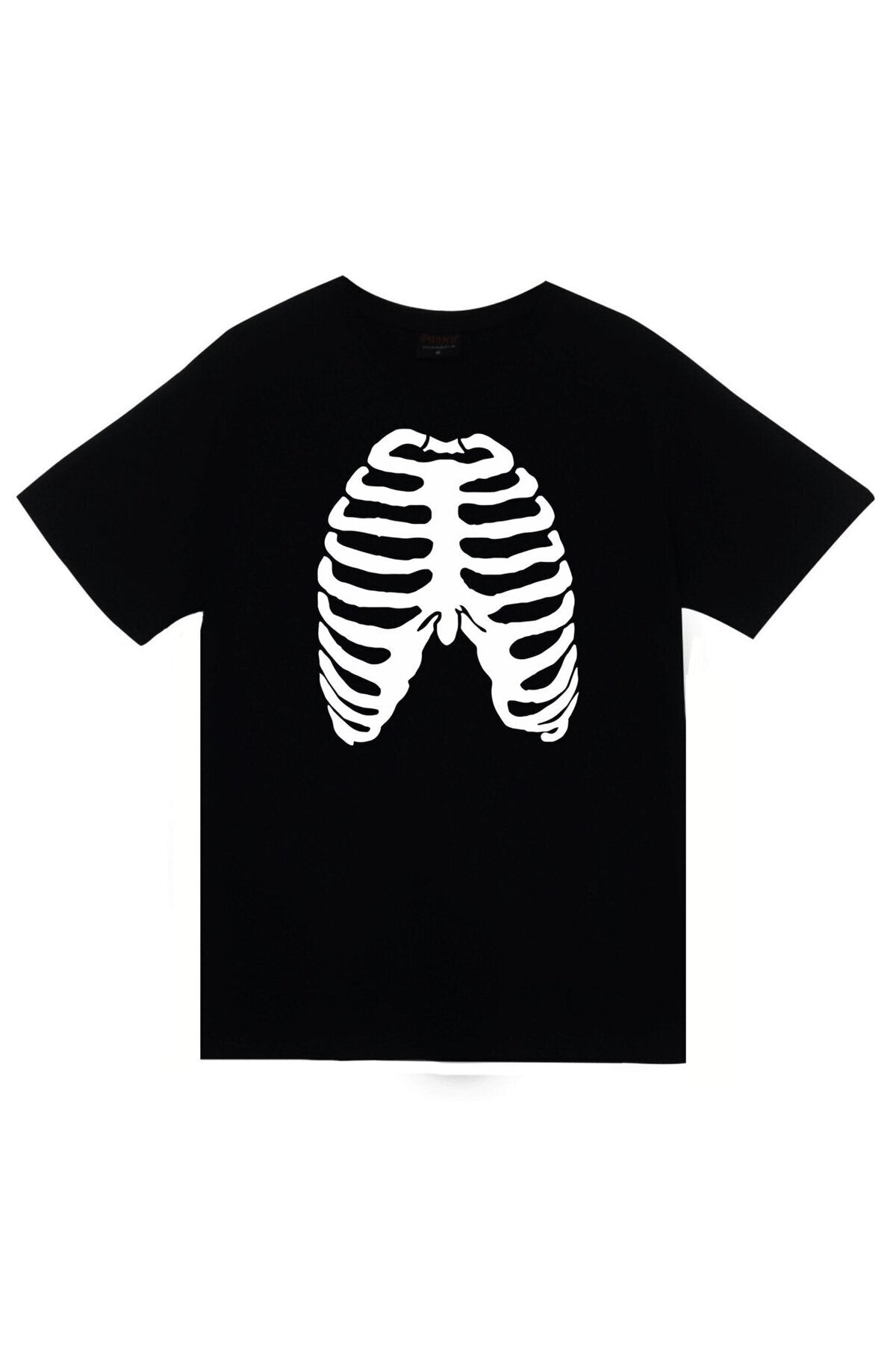 Kemik Baskılı Unisex %100 Pamuk Siyah T-shirt