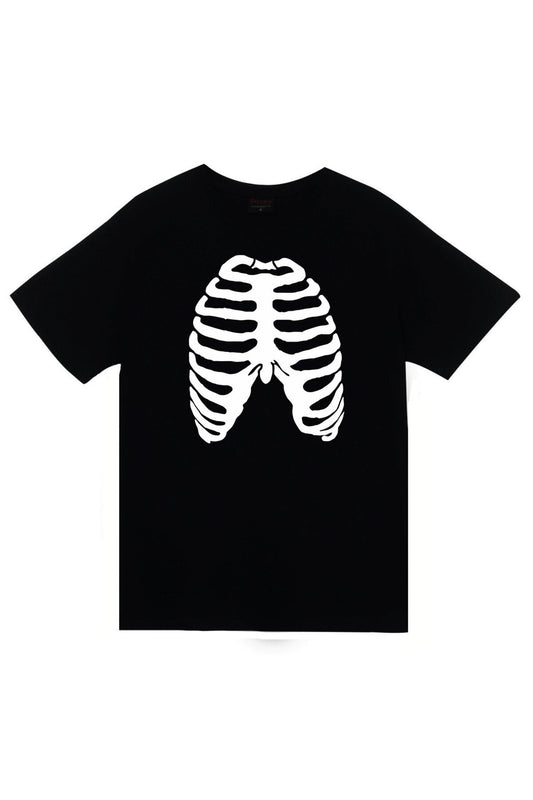 Kemik Baskılı Unisex %100 Pamuk Siyah T-shirt