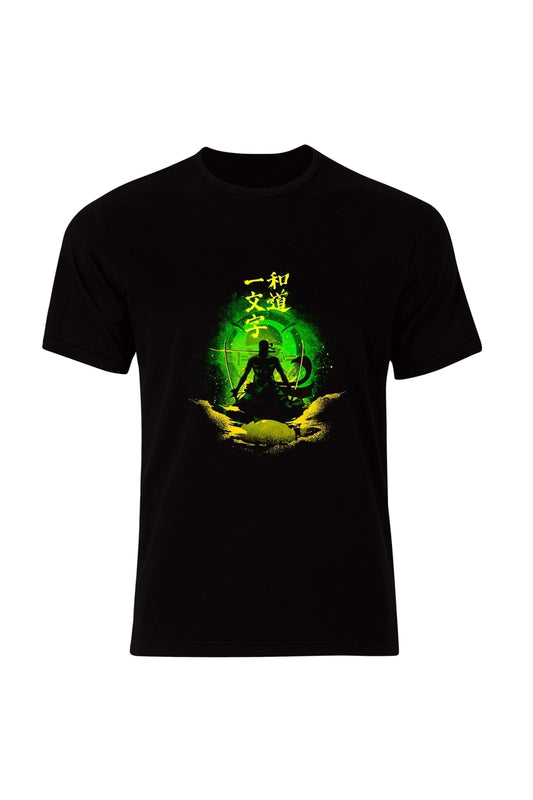 One Piece Zoro Karakterli Anime Baskılı Unisex %100 Pamuk Siyah T-shirt