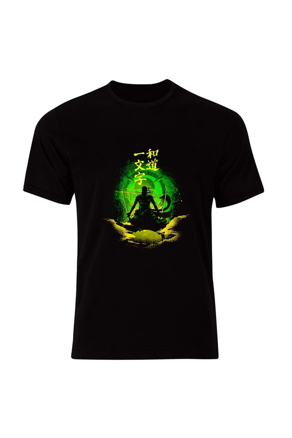 One Piece Zoro Karakterli Anime baskılı siyah tişört