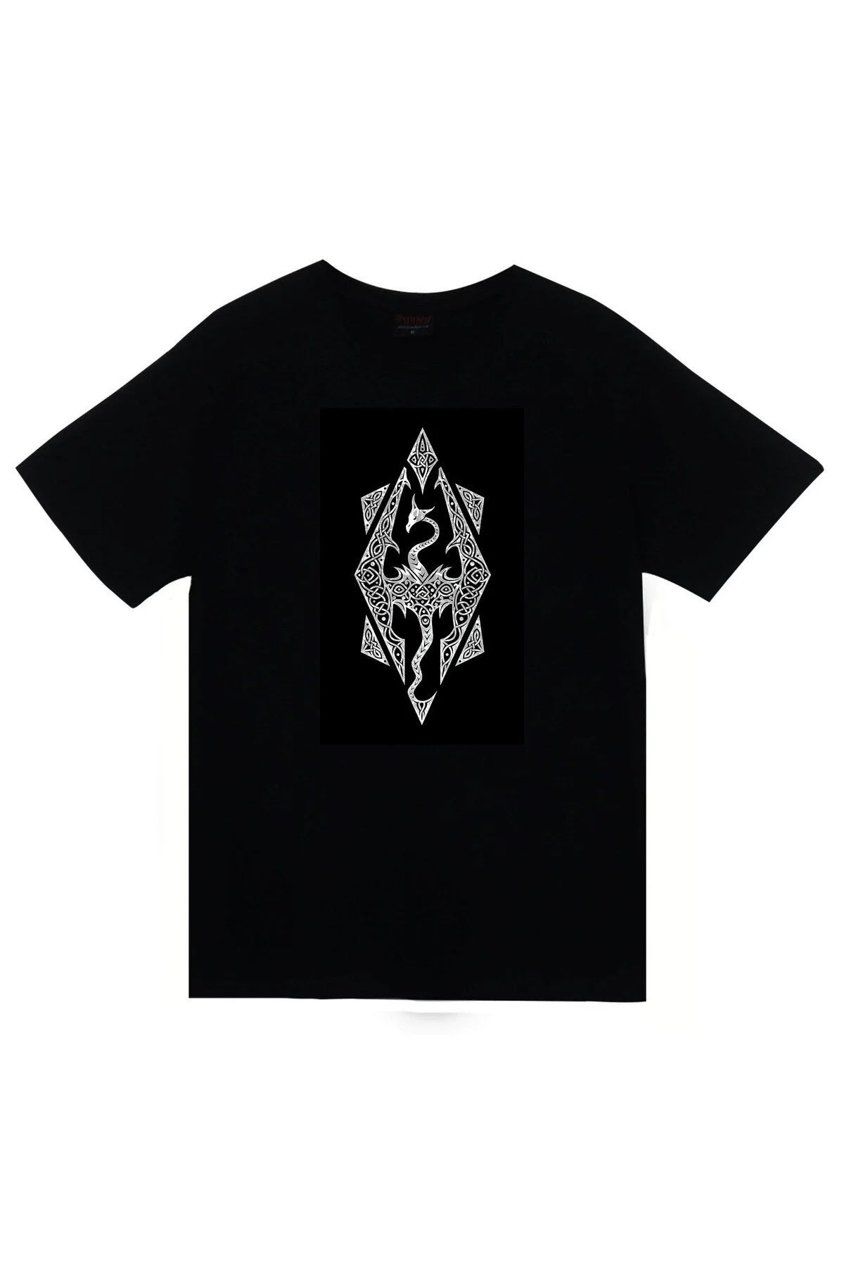 Skyrim Oyun Baskılı Unisex %100 Pamuk Siyah T-shirt