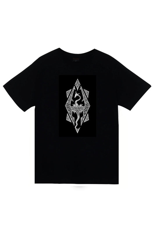 Skyrim Oyun Baskılı Unisex %100 Pamuk Siyah T-shirt
