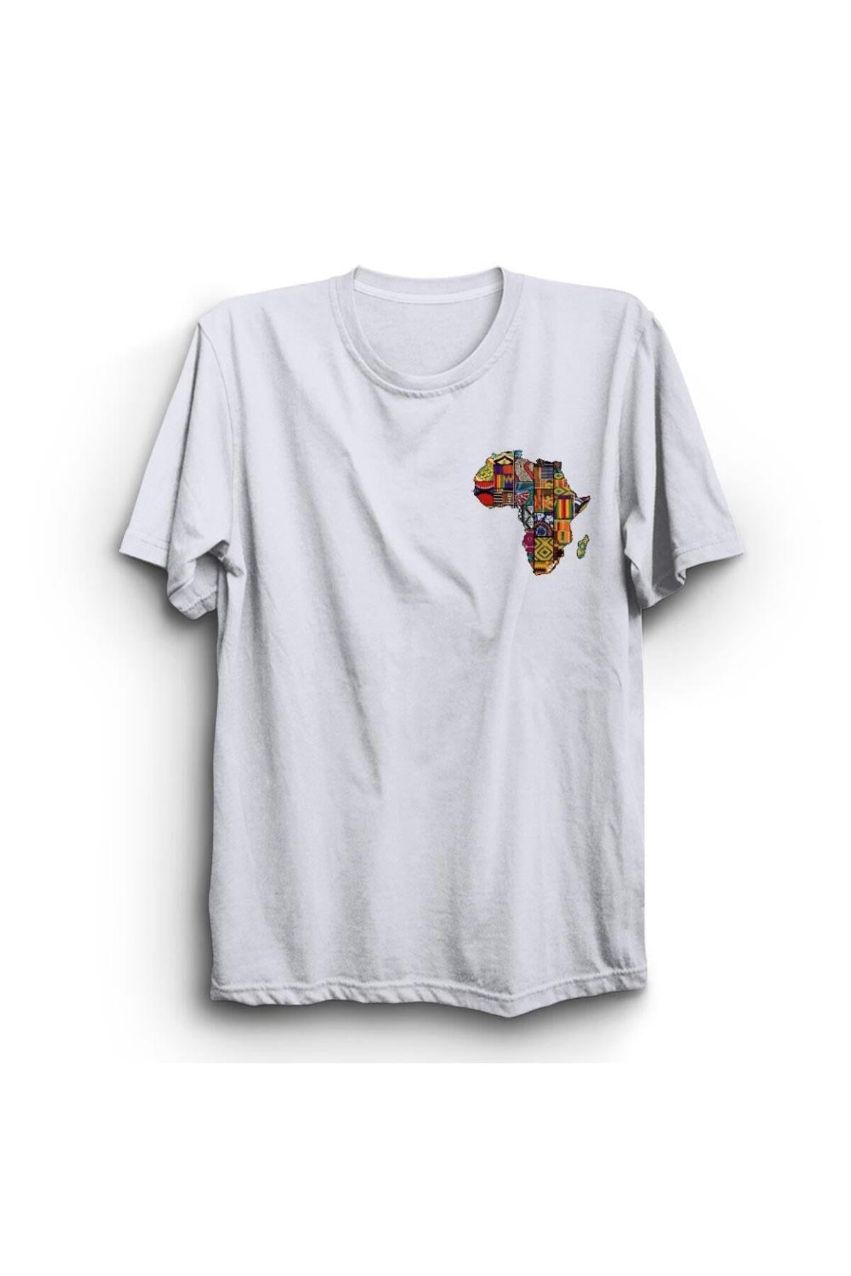 Unisex Beyaz Afrika Baskılı Tshirt