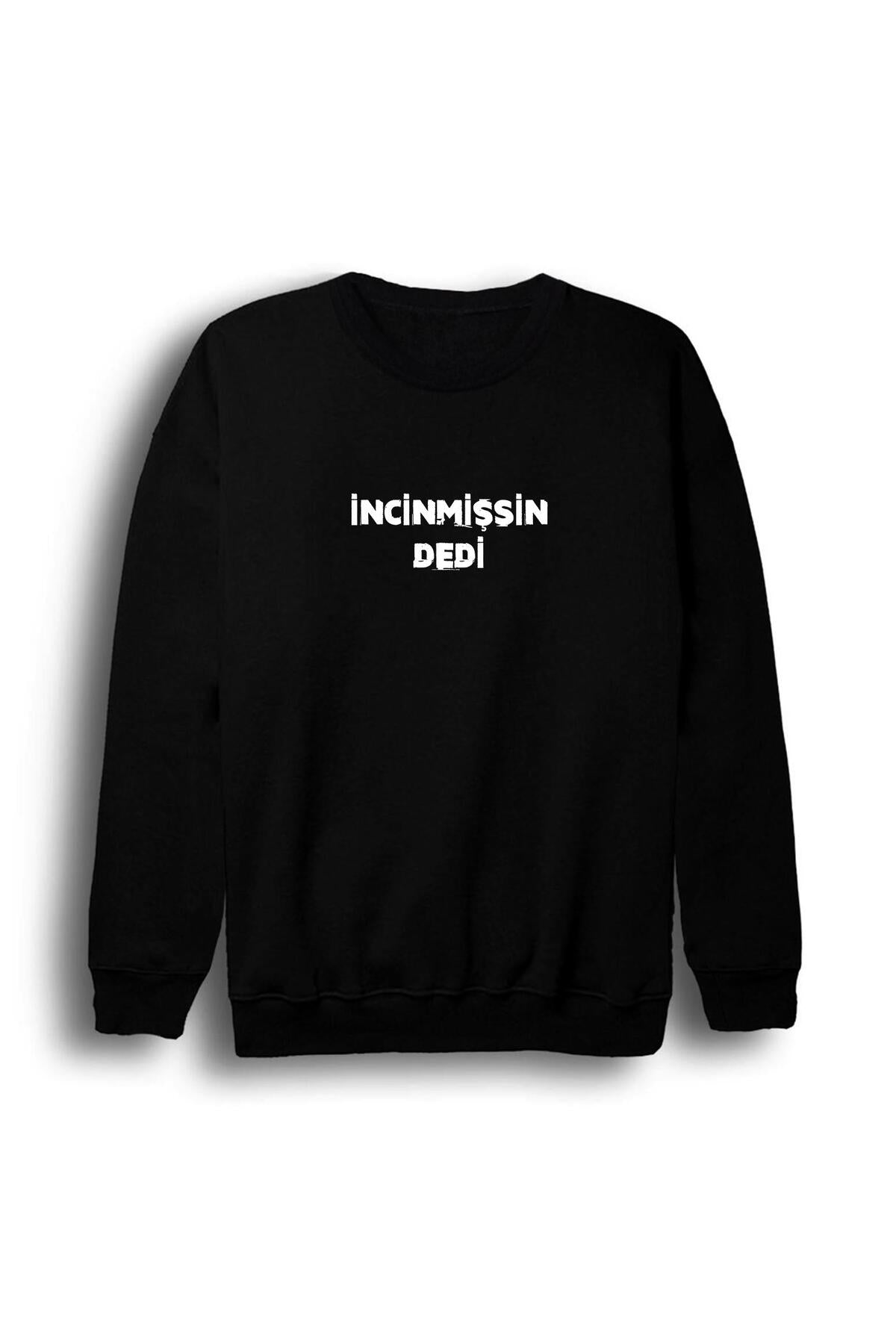Unisex Siyah Baskılı Bisiklet Yaka Sweatshirt