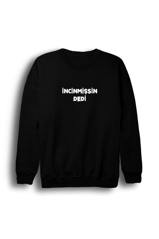 Unisex Siyah Baskılı Bisiklet Yaka Sweatshirt