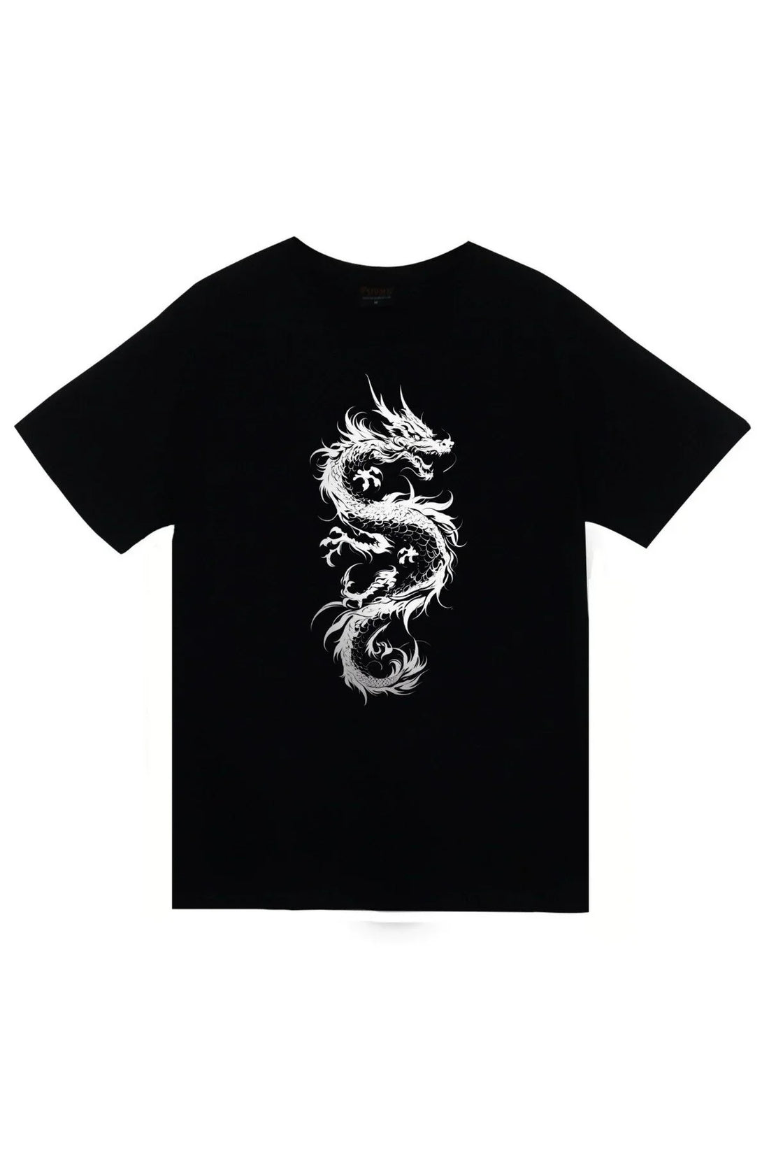 Dragon (Ejderha) Beyaz Çin ejderhası baskılı siyah tişört