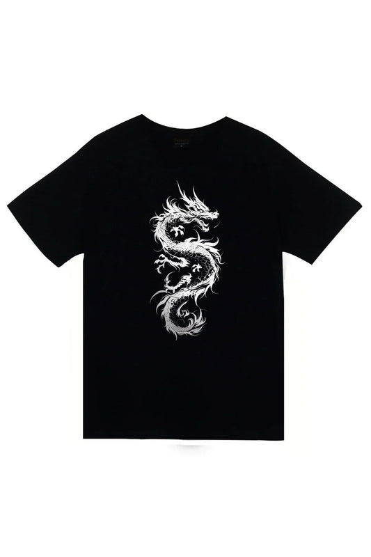 Dragon (Ejderha) Baskılı Unisex %100 Pamuk Siyah T-shirt