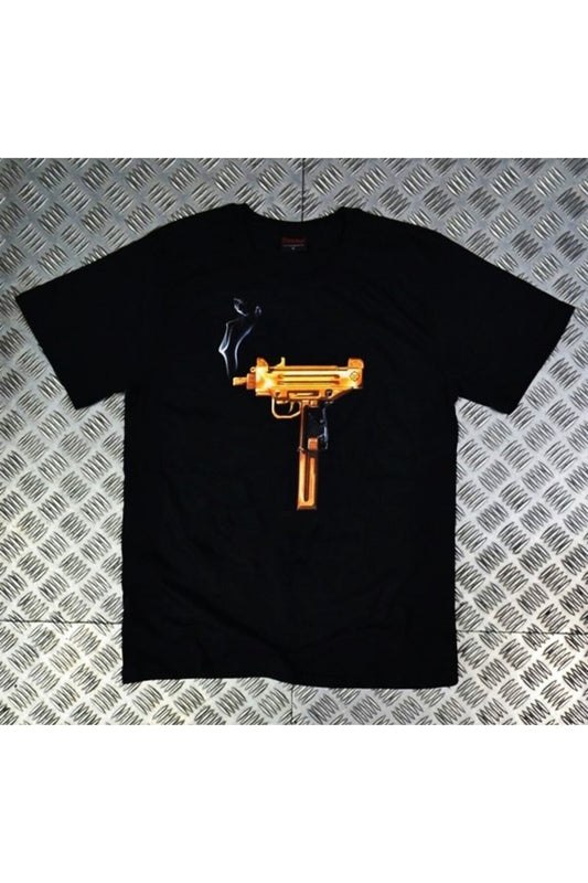 Uzi Baskılı Unisex %100 Pamuk Siyah T-shirt