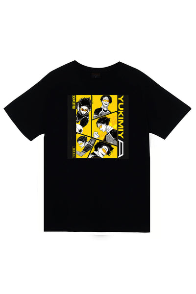 Blue Lock Yukimiya Kenyu Anime Baskılı Unisex %100 Pamuk Siyah T-shirt
