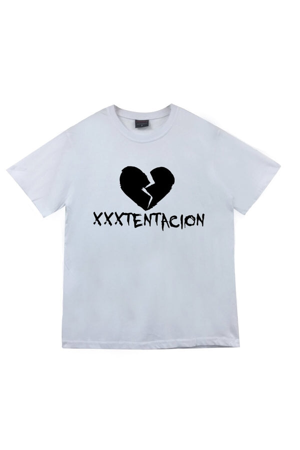 Xxxtentacion Kırık kalp sembolü baskılı beyaz tişört