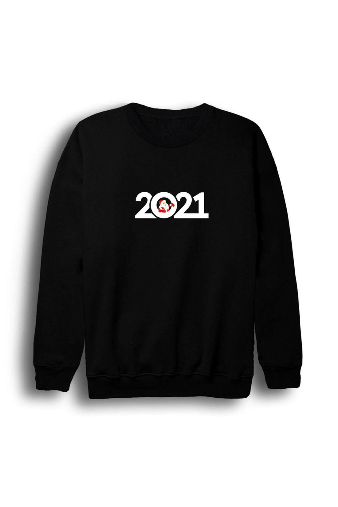 Unisex Siyah 2021 Yeni Yıl Karakterli yılbaşı rakamı baskılı siyah sweatshirt