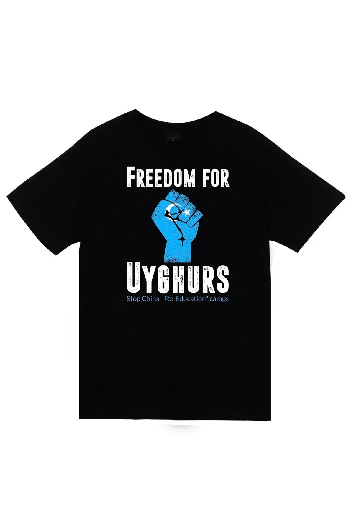Uygur Türkleri İçin Özgürlük Doğu Türkistan Baskılı Unisex %100 Pamuk Siyah T-shirt