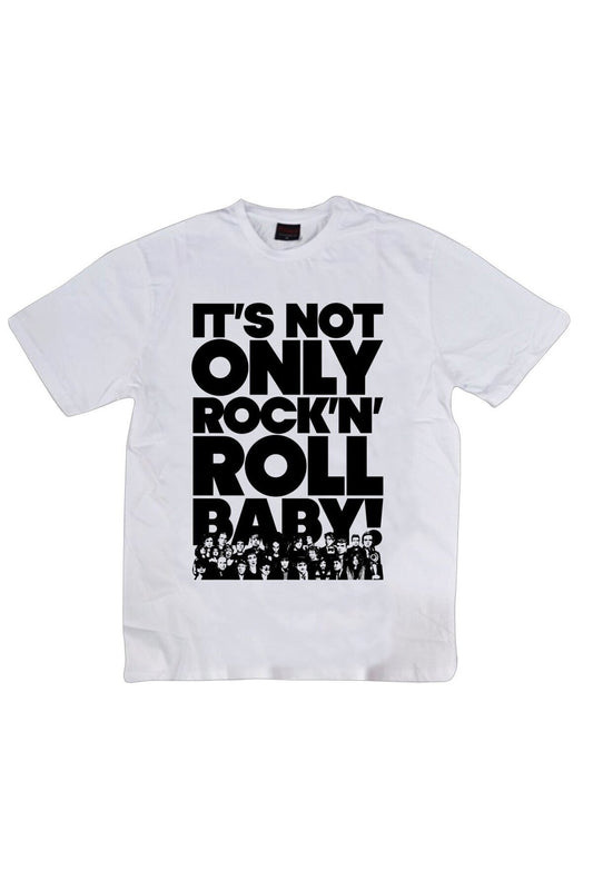 Rock And Roll Baskılı Unisex %100 Pamuk Beyaz T-shirt