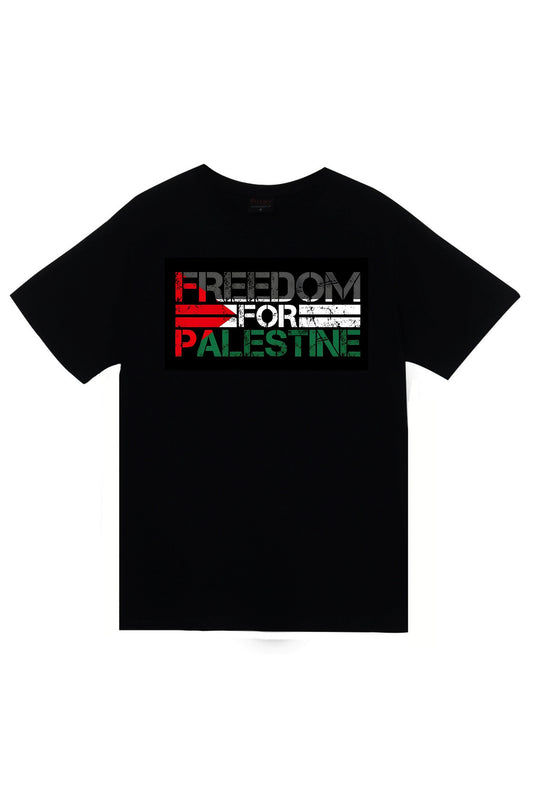 Filistin'e Özgürlük Baskılı Unisex %100 Pamuk Siyah T-shirt