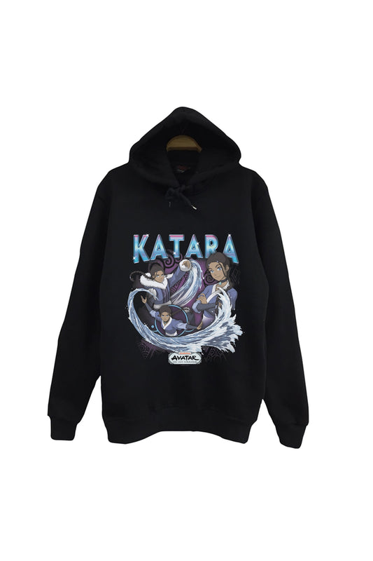 Avatar The Last Airbender Katapa Baskılı %100 Pamuk Unisex Siyah Kapüşonlu Sweatshirt