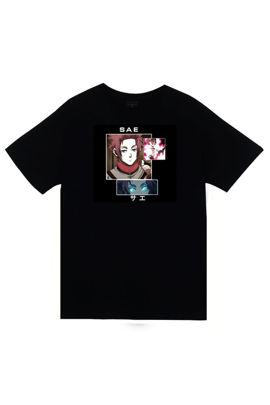 Blue Lock, Itoshi Sae Anime Baskılı Unisex %100 Pamuk Siyah T-shirt