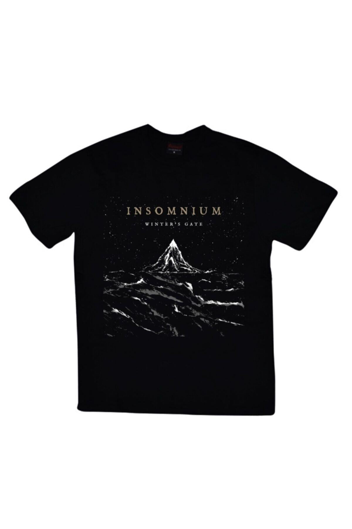 Unisex Siyah Insomnium Baskılı Büyük Beden T-Shirt