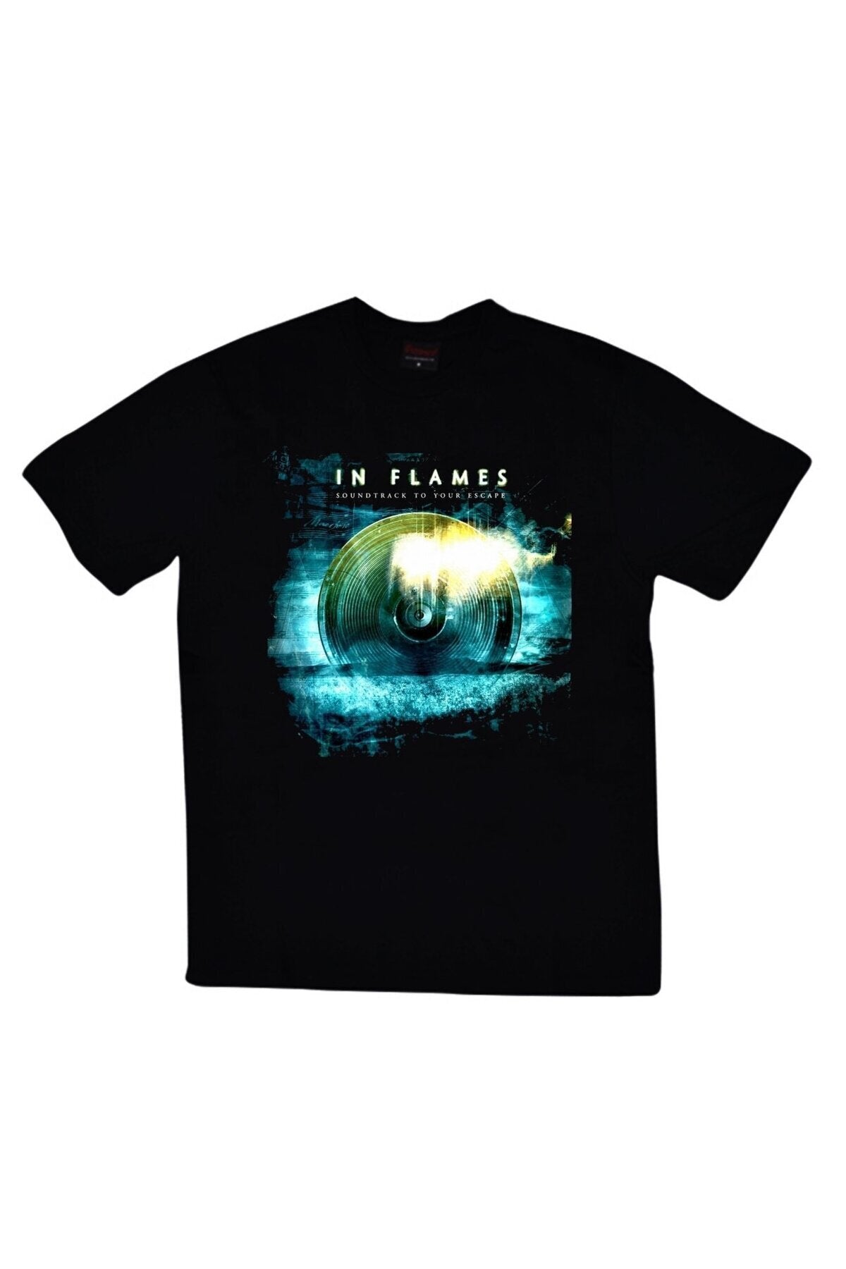 In Flames Baskılı Unisex %100 Pamuk Siyah T-shirt